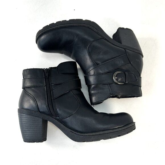 BOC Born Concept Womens 9 Ankle Boots Booties Black Faux Leather Chunky Heel - Picture 7 of 10